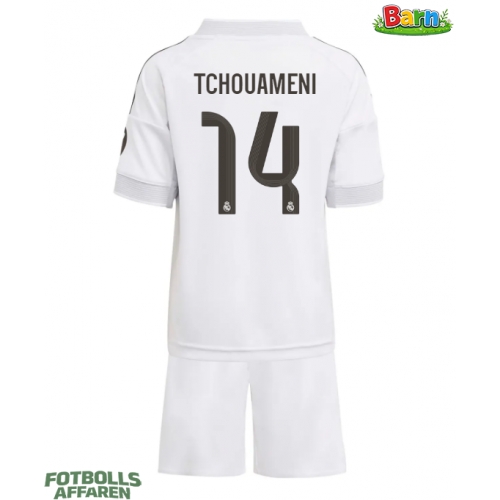 Real Madrid Aurelien Tchouameni #14 Hemmaställ Barn 2025-26 Kortärmad (+ Korta byxor)